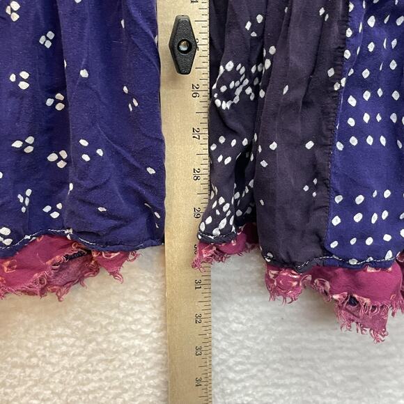 Free People Shirt Womens Large Blue Boho Tunic Henley Balloon Sleeve Ruffle Hem - Picture 11 of 12